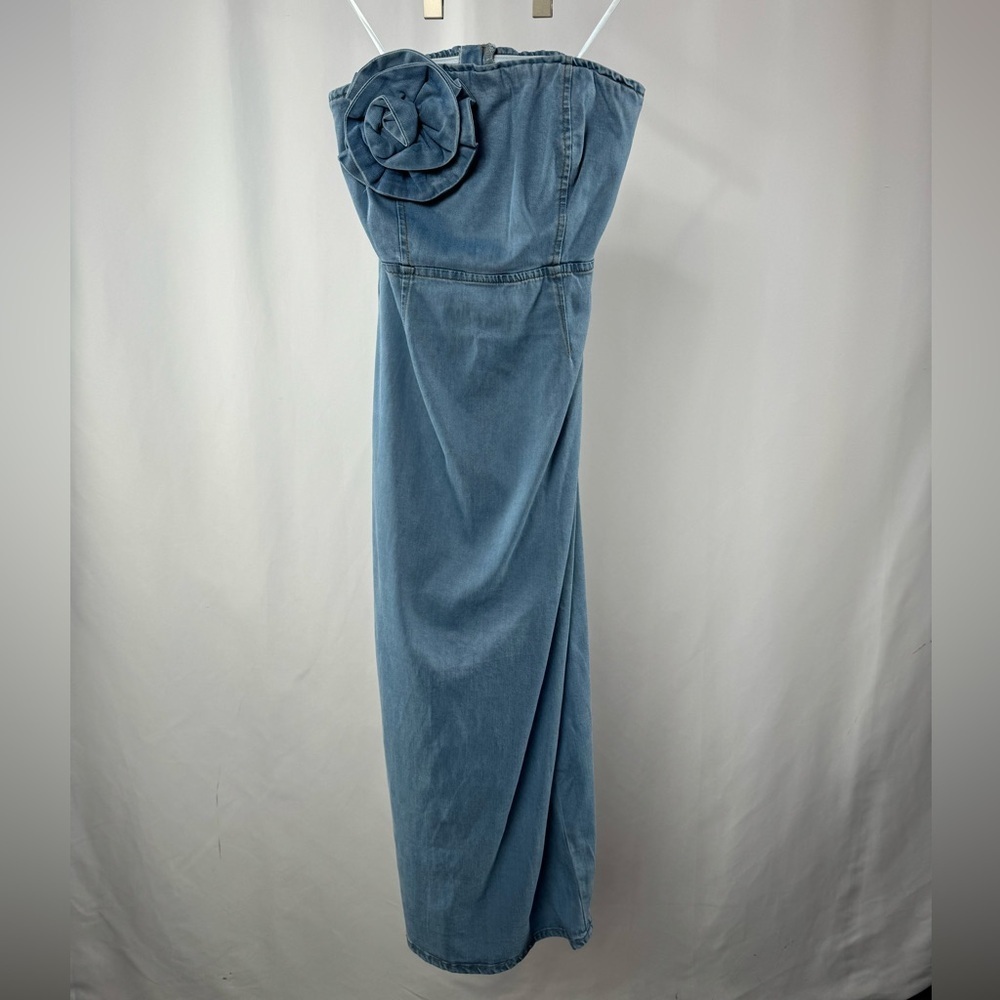 NWT Torn by Ronny Kobo Renee‎ Strapless Denim Midi Dress in Medium Blue Small - Picture 3 of 10